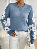 Fleur floral applique oversized knit sweater - front view