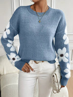 Fleur floral applique oversized knit sweater - front view