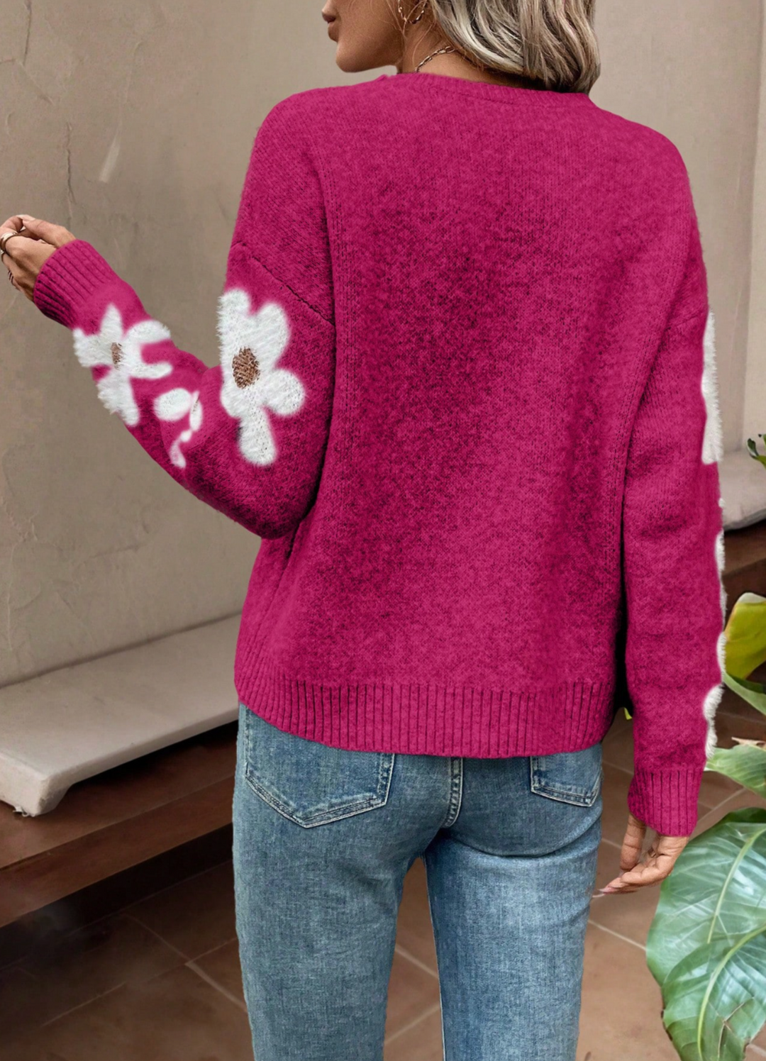 Fleur floral applique oversized knit sweater - view 11