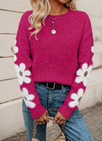 Fleur floral applique oversized knit sweater - view 12