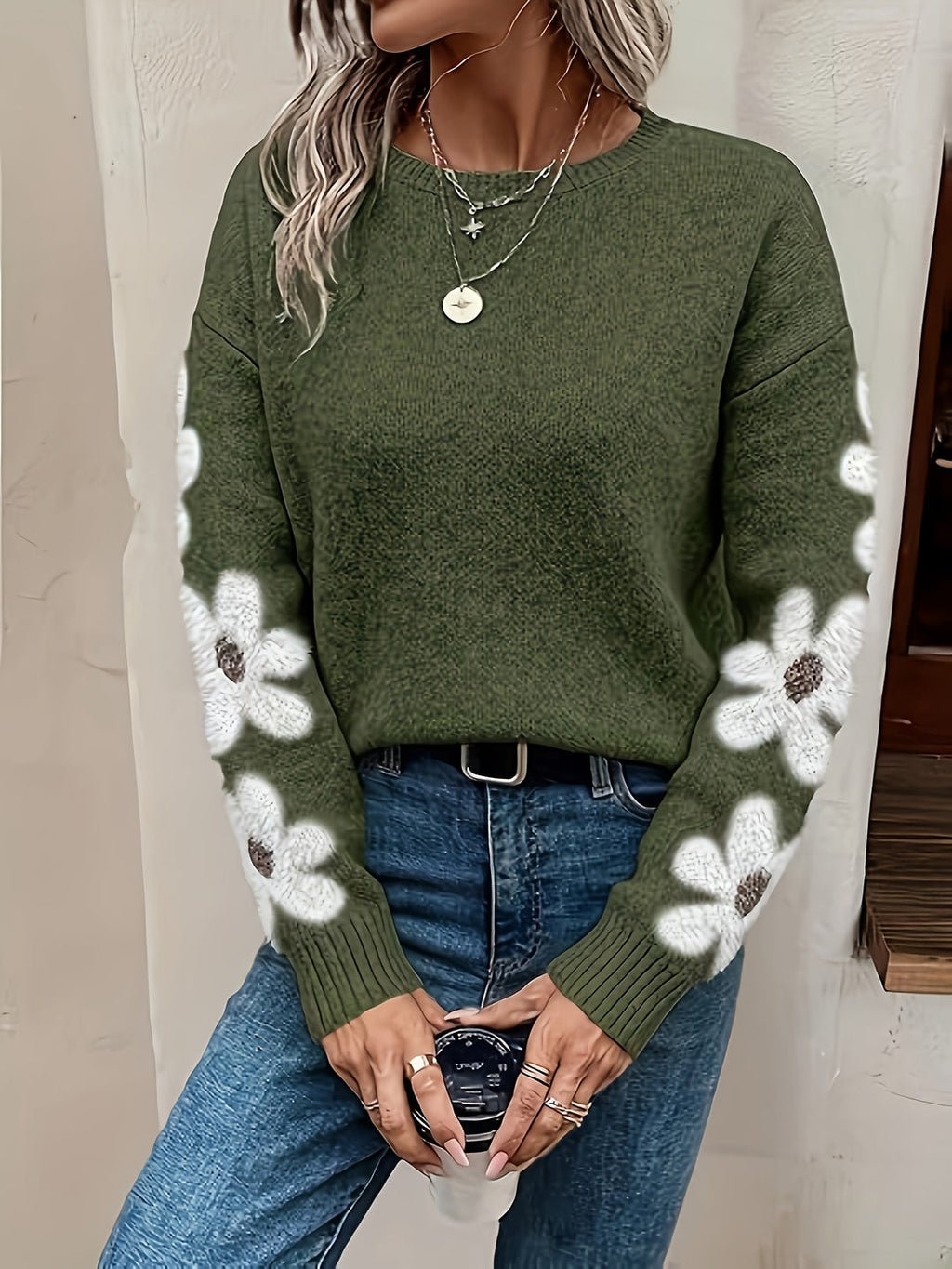 Fleur floral applique oversized knit sweater - view 14