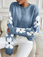 Fleur floral applique oversized knit sweater - view 2