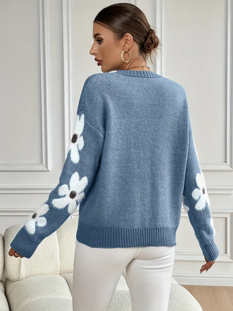 Fleur floral applique oversized knit sweater - view 3