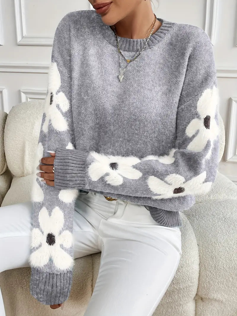 Fleur floral applique oversized knit sweater - view 5