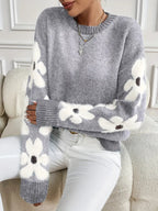 Fleur floral applique oversized knit sweater - view 5