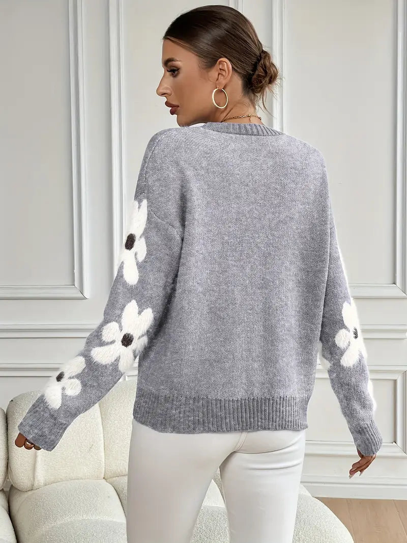 Fleur floral applique oversized knit sweater - view 6