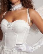 Corset mini dress with tulle skirt and floral appliqués styled as an angel costume - view 2
