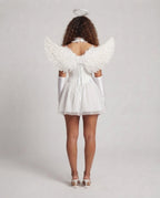 Corset mini dress with tulle skirt and floral appliqués styled as an angel costume - view 3