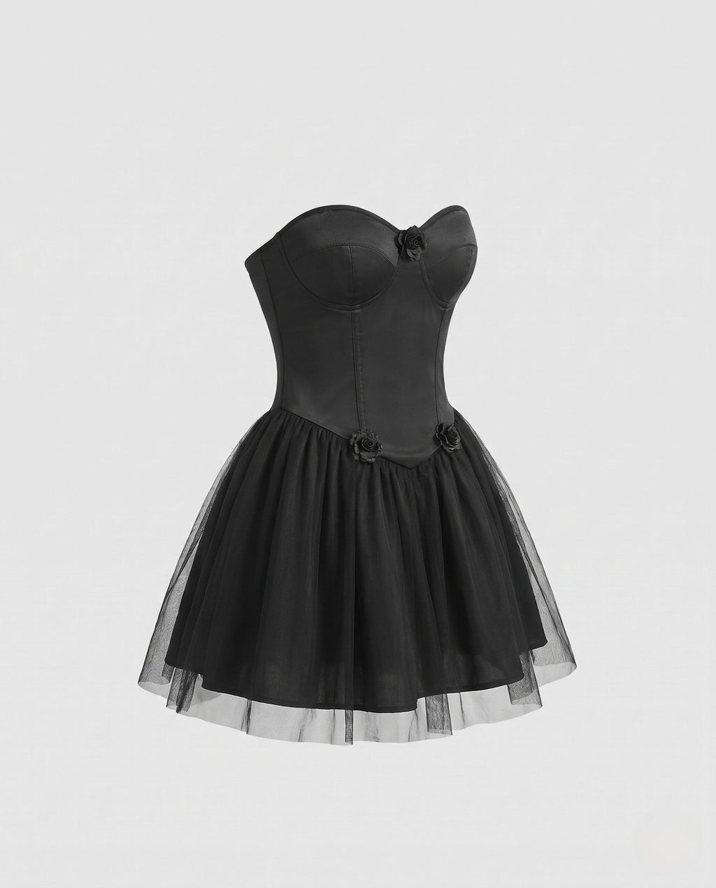 Corset mini dress with tulle skirt and floral appliqués styled as an angel costume - view 4