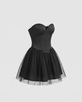 Corset mini dress with tulle skirt and floral appliqués styled as an angel costume - view 4