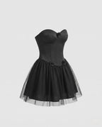 Corset mini dress with tulle skirt and floral appliqués styled as an angel costume - view 4