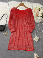 Long sleeve sequin mini dress with off-shoulder neckline and batwing sleeves - view 13