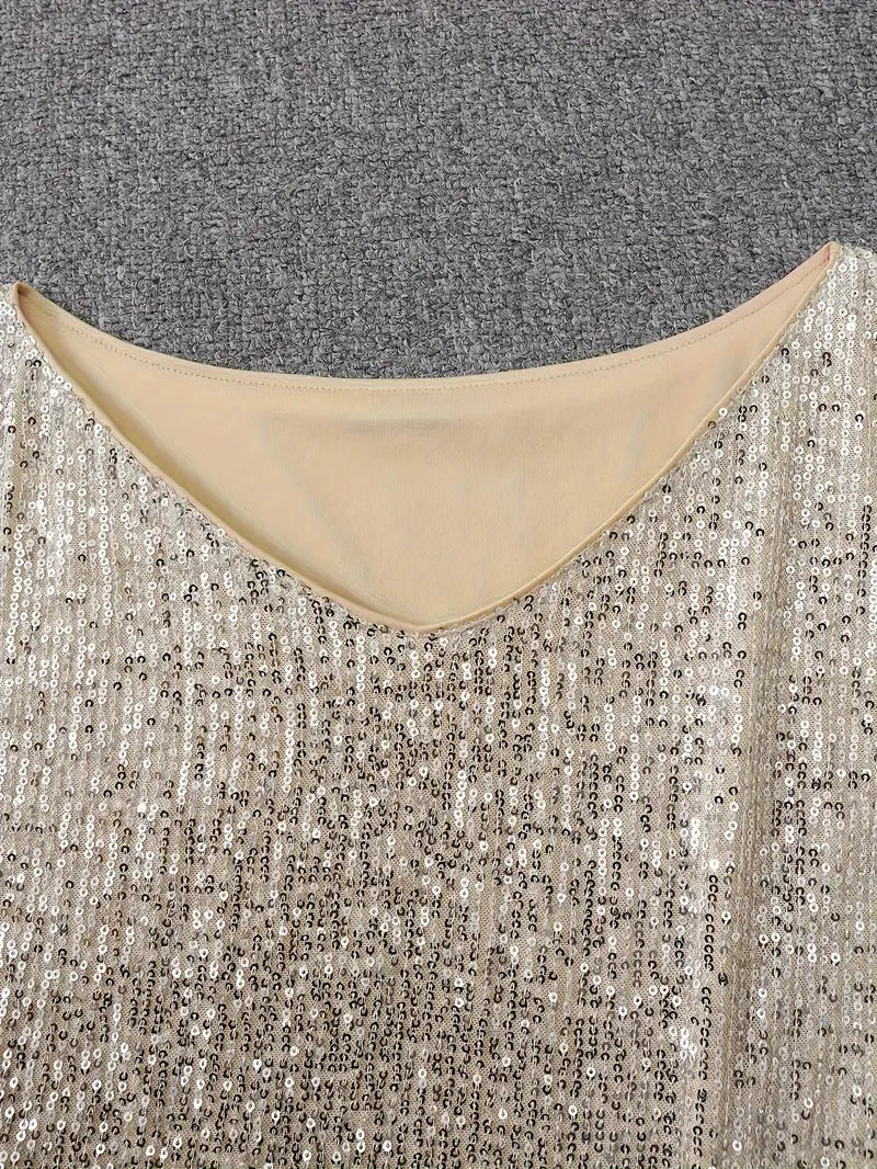 Long sleeve sequin mini dress with off-shoulder neckline and batwing sleeves - view 8