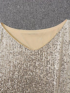 Long sleeve sequin mini dress with off-shoulder neckline and batwing sleeves - view 8