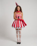 Women's red and white striped clown Halloween costume dress with pointed tulle hem