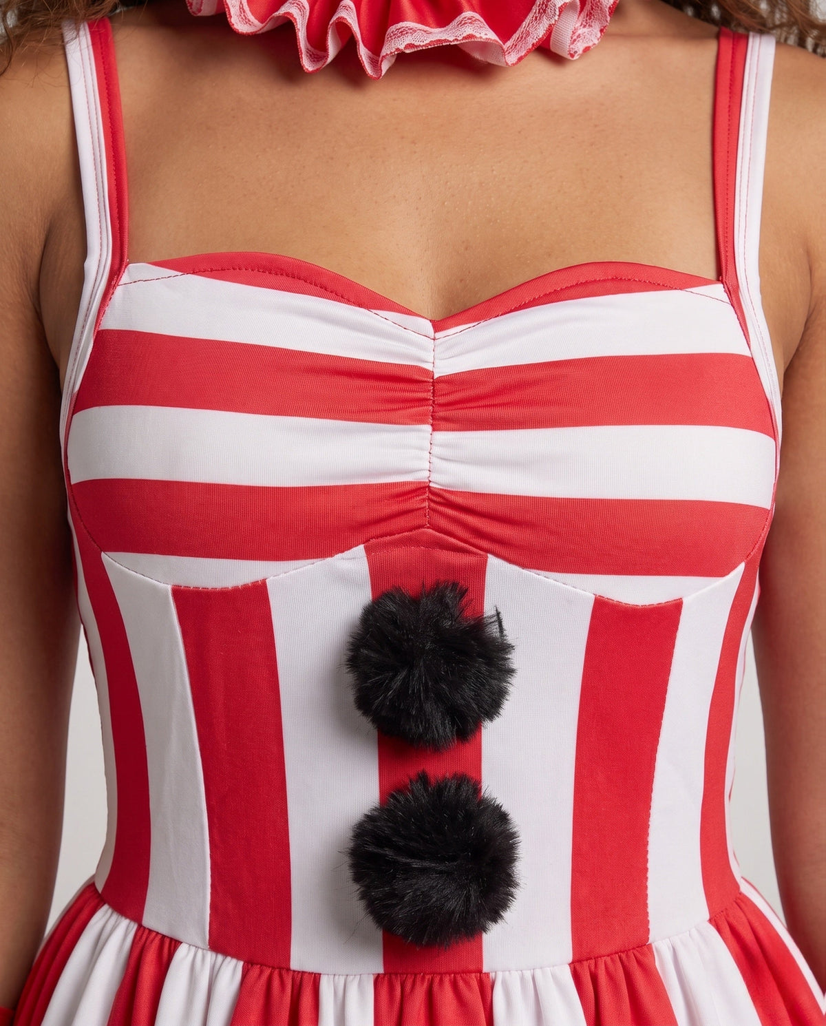 Women's red and white striped clown Halloween costume dress with pointed tulle hem - view 2