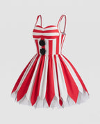 Women's red and white striped clown Halloween costume dress with pointed tulle hem - view 4