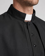 Men's black priest Halloween costume robe with white collar tab and cross pendant - view 2