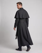 Men's black priest Halloween costume robe with white collar tab and cross pendant - view 3
