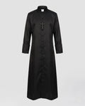 Men's black priest Halloween costume robe with white collar tab and cross pendant - view 4