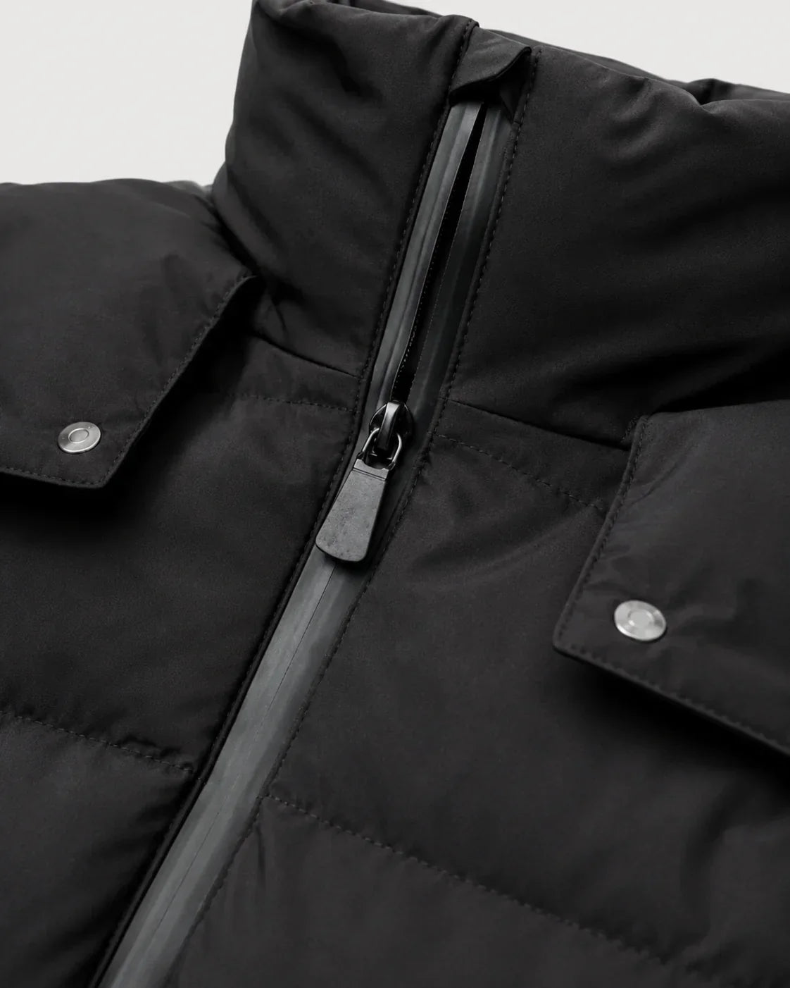 Women's black hooded puffer jacket with waist belt and cuff tabs - view 5