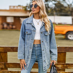 Greta longline lapel denim jacket - front view