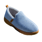 Women's fleece lined slippers with heathered slip-on upper, tan pull tab and patterned hard sole house shoes - view 12