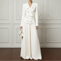 White two-piece set with padded-shoulder cropped blazer and long pleated skirt - view 15