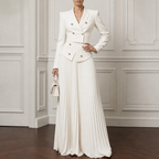 White two-piece set with padded-shoulder cropped blazer and long pleated skirt - view 2