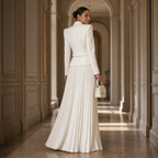 White two-piece set with padded-shoulder cropped blazer and long pleated skirt - view 5