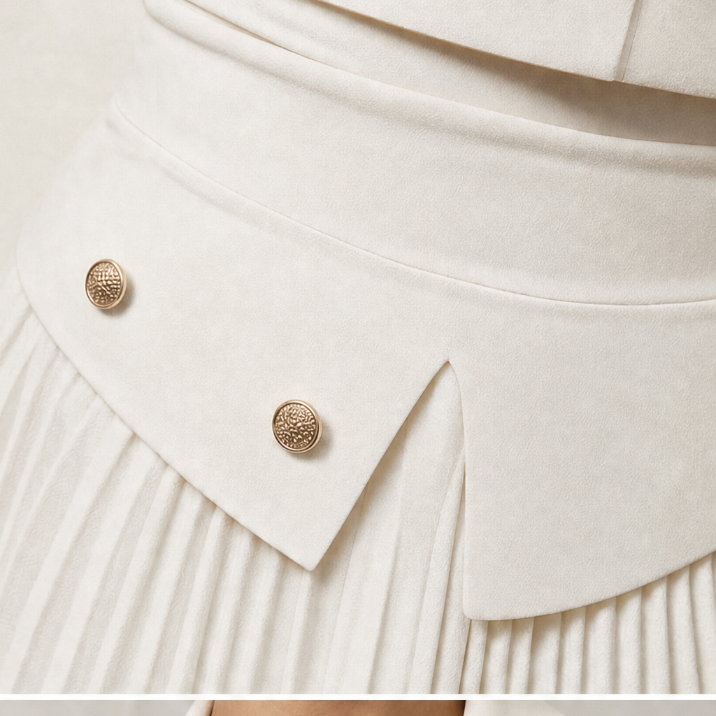 White two-piece set with padded-shoulder cropped blazer and long pleated skirt - view 8