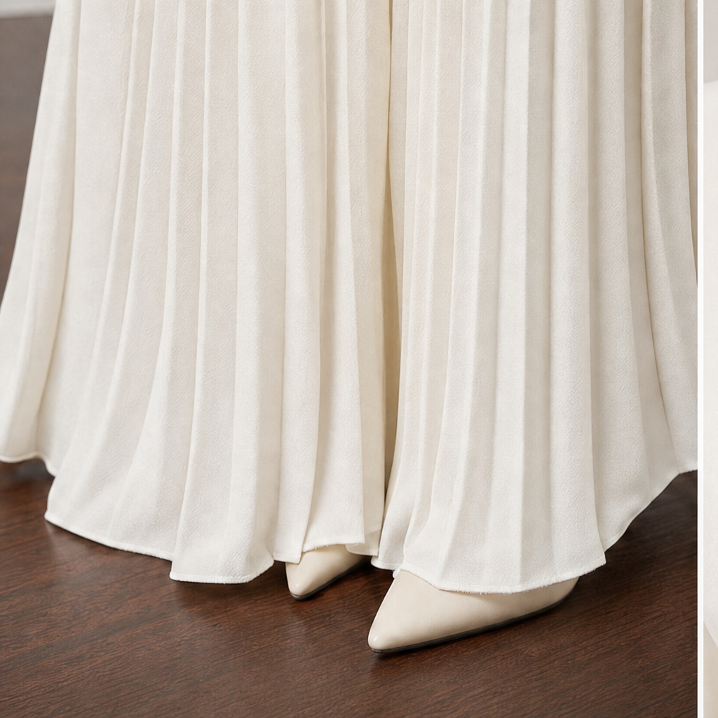 White two-piece set with padded-shoulder cropped blazer and long pleated skirt - view 9