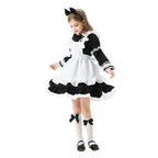 Girls black and white maid Halloween costume dress with ruffled apron - view 3