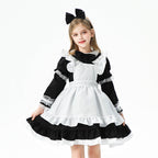 Girls black and white maid Halloween costume dress with ruffled apron - view 5