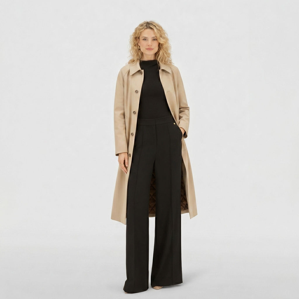 Longline single breasted trench coat with pointed collar and quilted lining - view 2