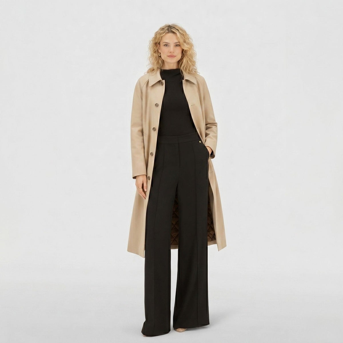 Longline single breasted trench coat with pointed collar and quilted lining - view 2
