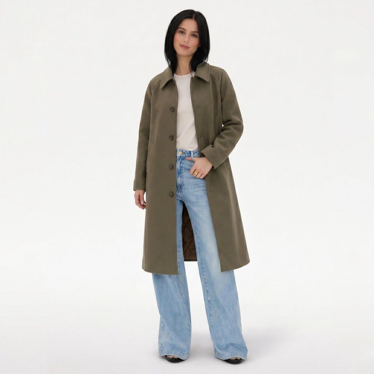 Longline single breasted trench coat with pointed collar and quilted lining - view 5