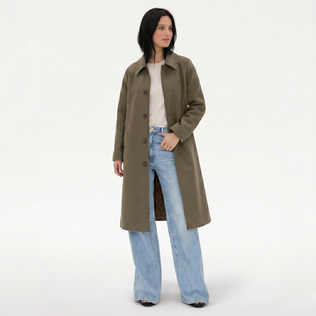 Longline single breasted trench coat with pointed collar and quilted lining - view 7
