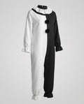 Women's black and white clown Halloween costume jumpsuit with ruffle collar and pom-poms - view 4