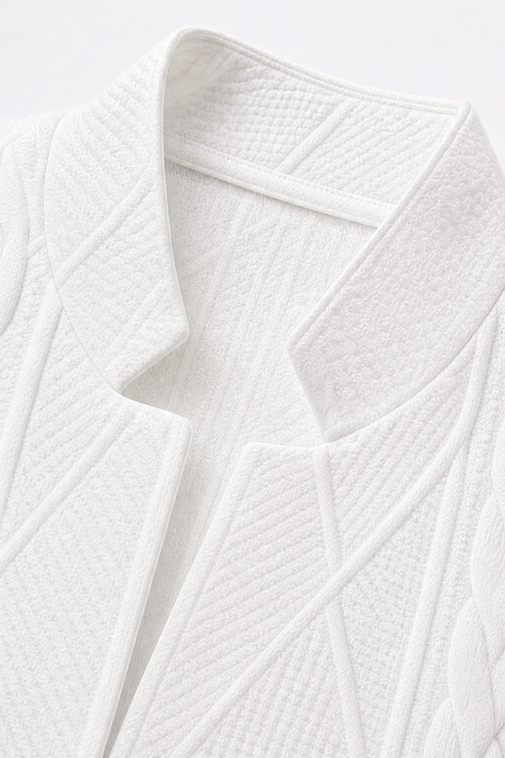 White stand collar women's knit blazer with cable texture worn with jeans - view 6