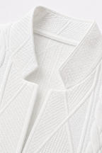 White stand collar women's knit blazer with cable texture worn with jeans - view 6