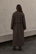 Henley belted long coat for women with notch lapels, tie waist and long relaxed fit - view 6