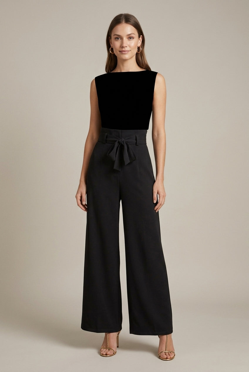 Augustine bow tie wide leg pants - front view