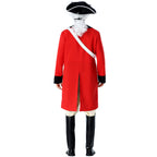 Men's colonial soldier Halloween costume with red tailcoat, black lapels, gold buttons, white jabot and sash - view 3