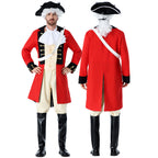 Men's colonial soldier Halloween costume with red tailcoat, black lapels, gold buttons, white jabot and sash - view 6