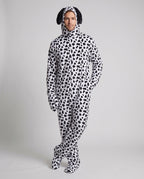 Men's Dalmatian dog Halloween costume in spotted plush fleece with floppy ear hood