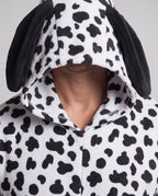 Men's Dalmatian dog Halloween costume in spotted plush fleece with floppy ear hood - view 2