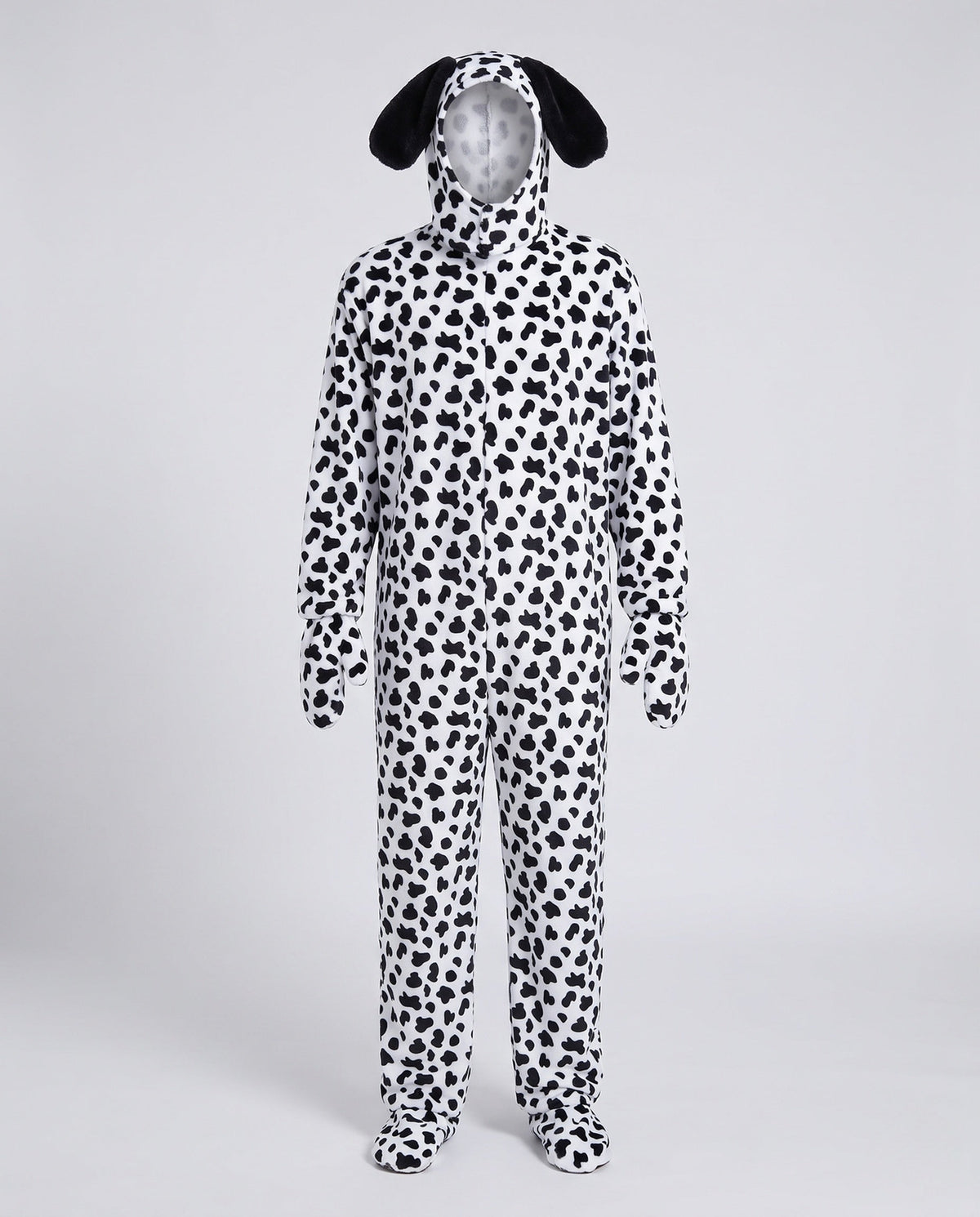 Men's Dalmatian dog Halloween costume in spotted plush fleece with floppy ear hood - view 4