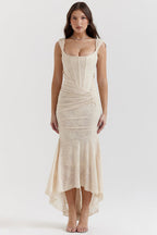 Corset mermaid cocktail dress with ruched waist and high-low hem - view 13