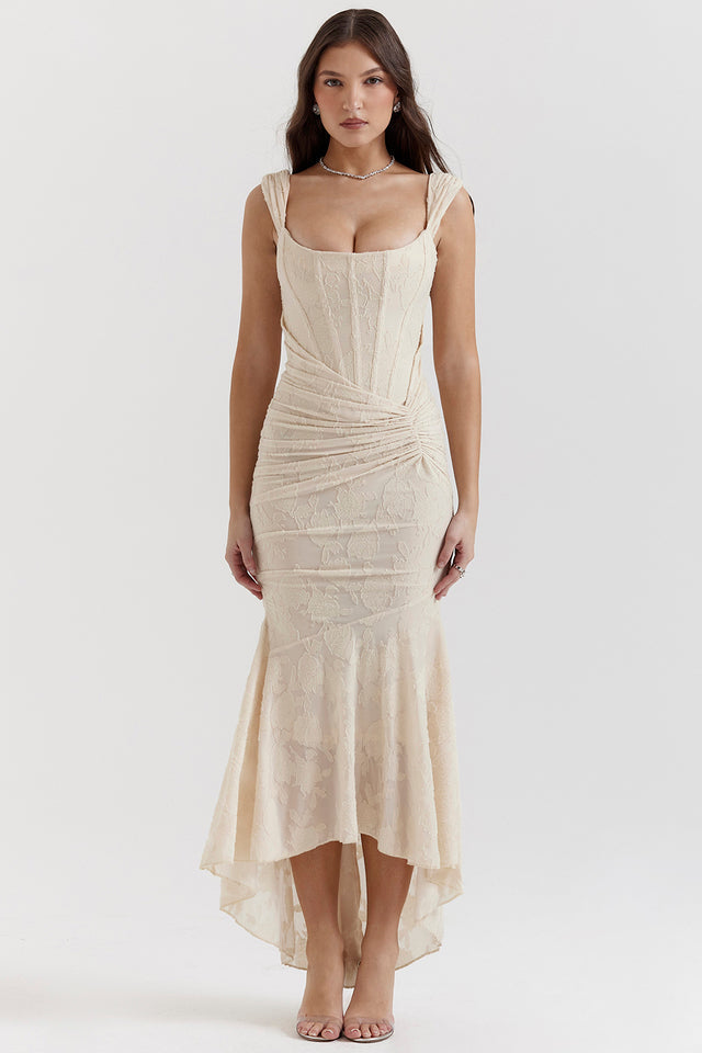 Corset mermaid cocktail dress with ruched waist and high-low hem - view 13